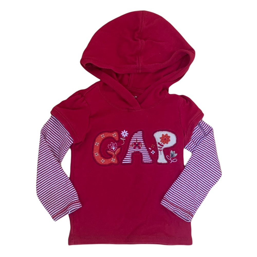 baby GAP Burgundy Lightweight Hoodie Floral Stripes Toddler 2T